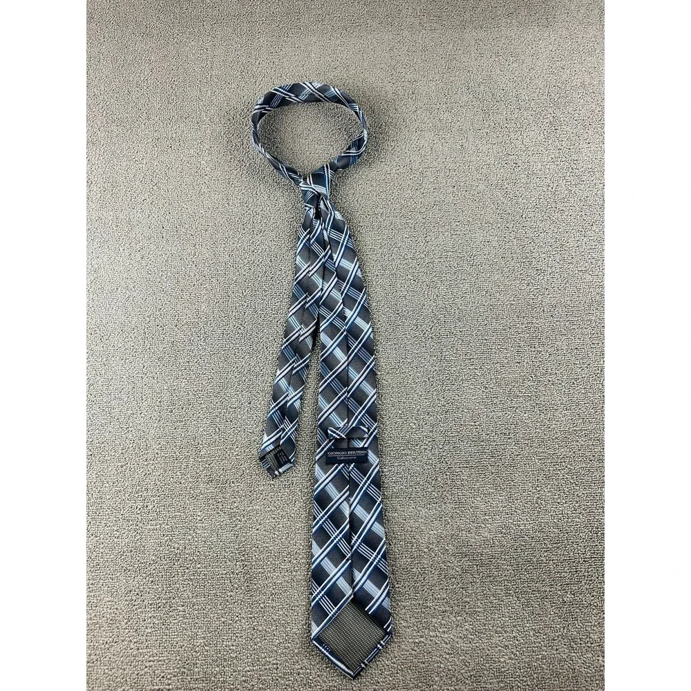 Giorgio Brutini Tie Men‎ Blue Black Classic Plaid Polyester Formal Business Work